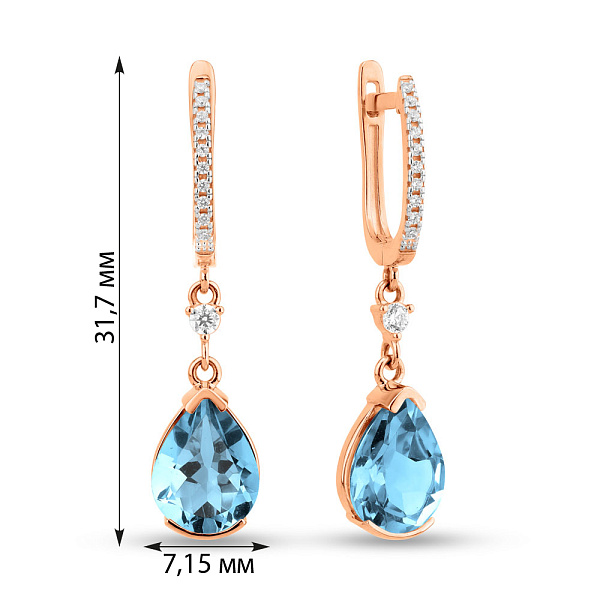 Золоті сережки-підвіски з топазом та фіанітами (арт. 110222Птг) – зображення 2