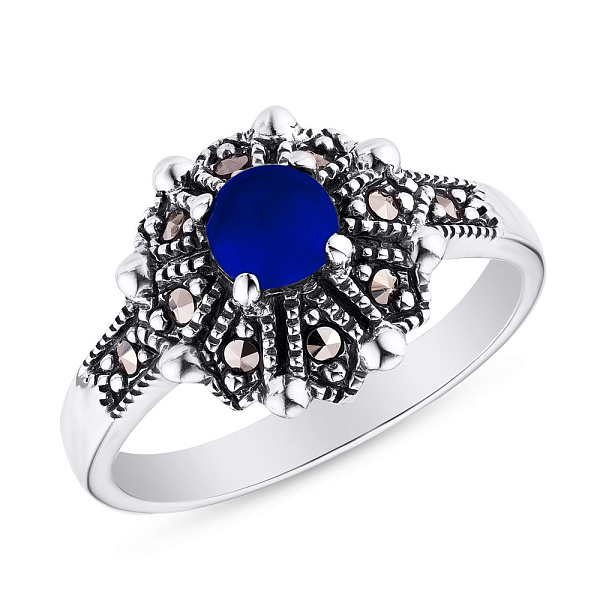 Кольцо из серебра с ониксом и марказитами (арт. 7401/4679мркос) – изображение 1