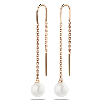 Золоті сережки-протяжки з перлами (арт. 106780прлб)