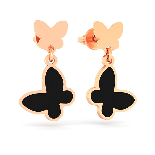 Сережки "Метелики" з червоного золота та емаллю (арт. 110020еч) – зображення 1