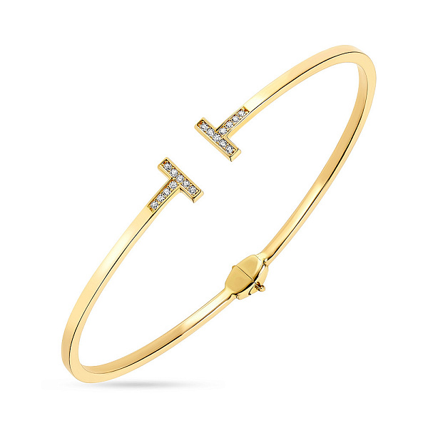 Жесткий браслет из желтого золота с фианитами (арт. 323502ж) – изображение 1