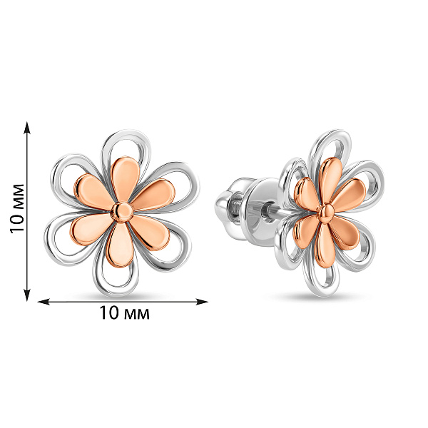 Золоті сережки пусети Квіточки (арт. 111065бк) – зображення 2