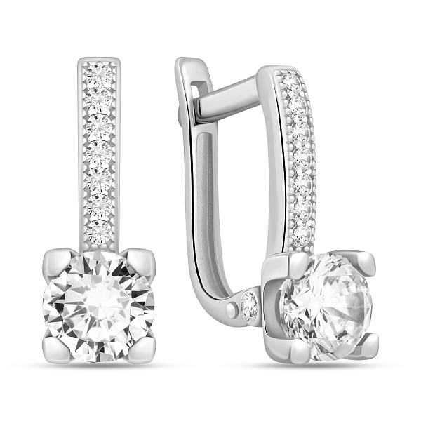 Серьги из белого золота с фианитами (арт. 110454б) – изображение 1