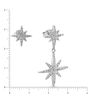 Срібні асиметричні сережки з фіанітами  (арт. 7518/5899)