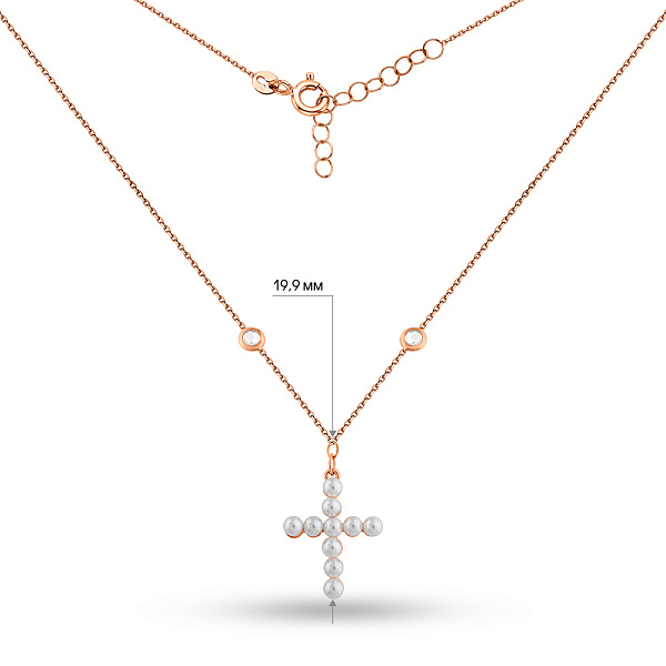 Золотое колье с жемчугом и фианитами (арт. 352605прлб) – изображение 4