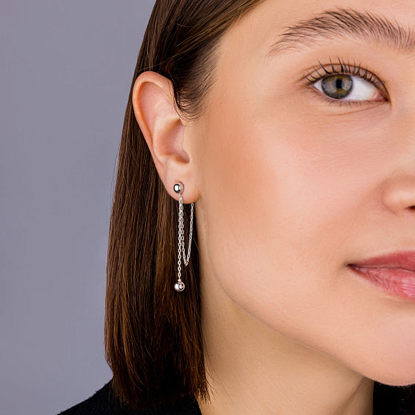 Серьги Fly из белого золота с шариками (арт. 109803/1б) – изображение 2