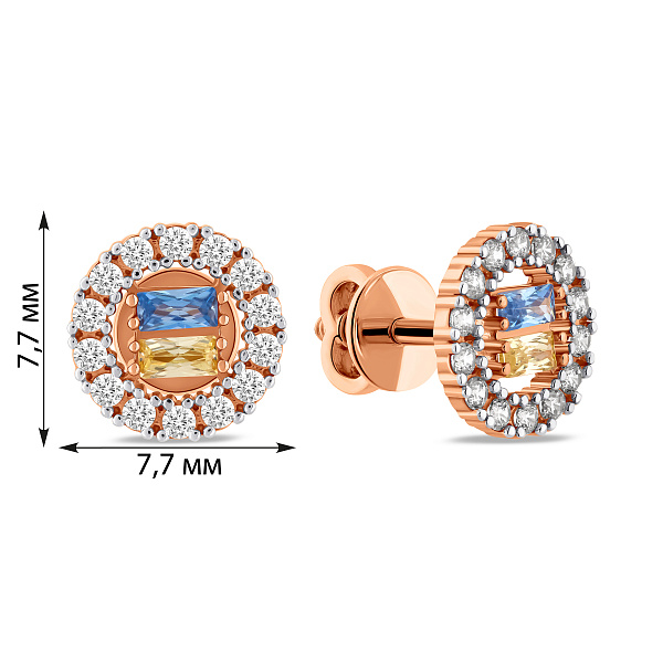 Золотые серьги-пусеты с голубым и желтым фианитами (арт. 111241гж) – изображение 7