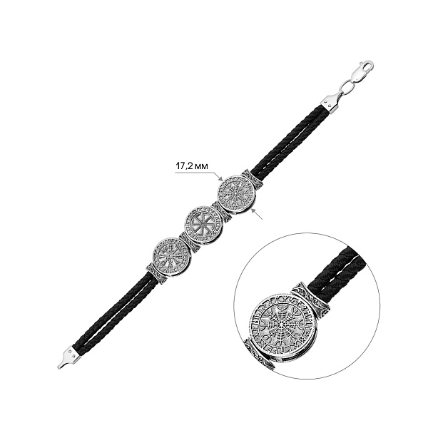 Срібний браслет із шовковою ниткою без каменів (арт. 7309/1160брю) – зображення 2