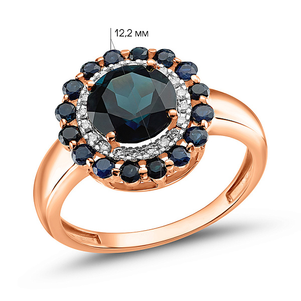 Золота каблучка з топазом, сапфірами та діамантами (арт. К011143Плс) – зображення 3