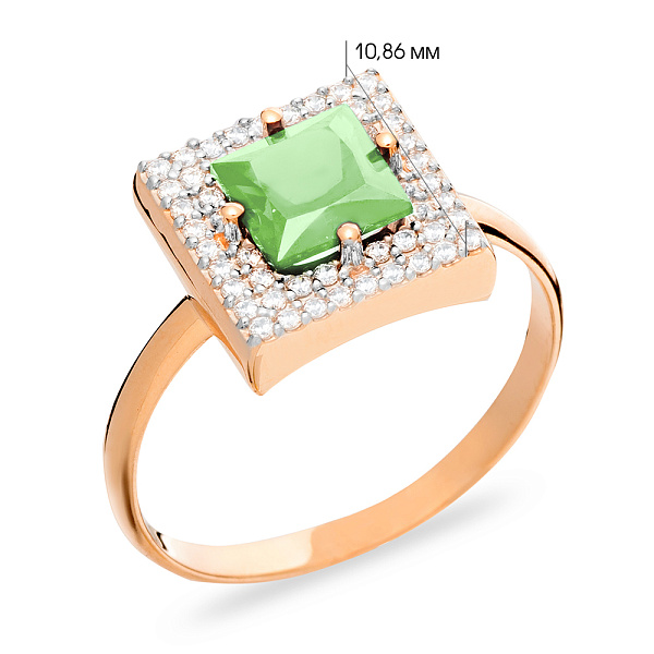 Золотое кольцо с хризопразом и фианитами (арт. 140594Пх) – изображение 2