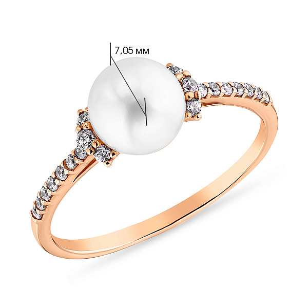 Кольцо с жемчугом и фианитами из красного золота (арт. 155086прлб) – изображение 3