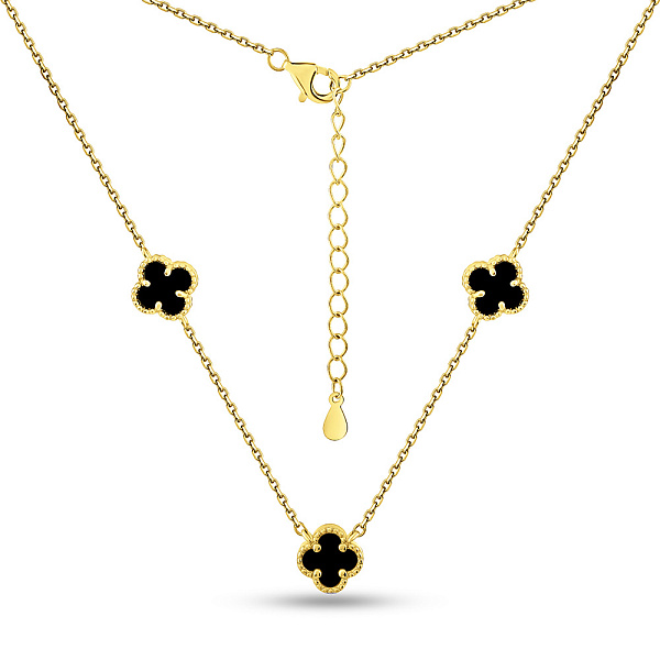 Серебряное колье Клевер с ониксом (арт. 7507/2213/7жо) – изображение 2