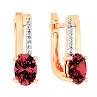 Сережки з червоного золота з гранатом і фіанітами (арт. 111135Пк)