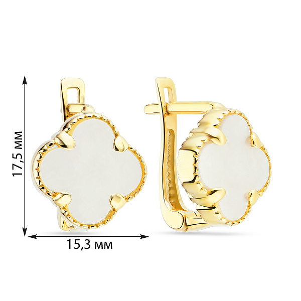 Золоті сережки в жовтому кольорі металу з перламутром (арт. 106087/15жп) – зображення 2