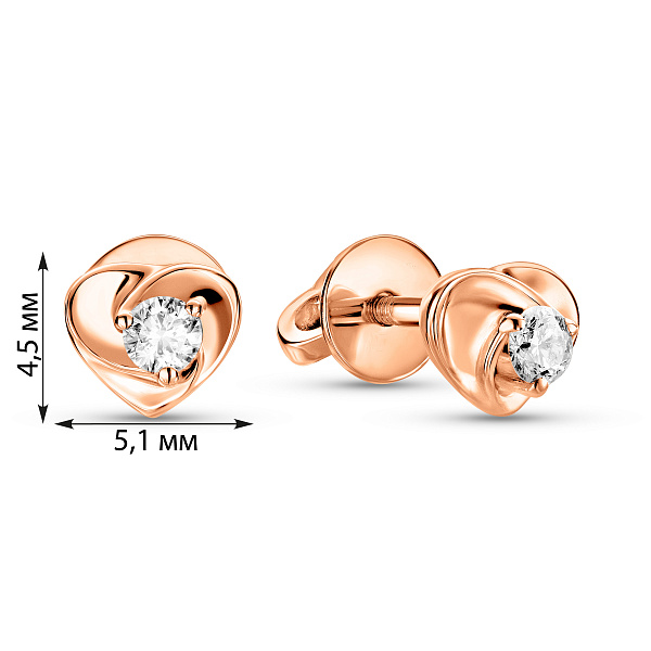 Серьги-пусеты из красного золота с бриллиантами (арт. Т011209010) – изображение 3