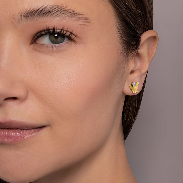 Детские серьги-пусеты золотые Ангелочек с фианитом (арт. 111084ж) – изображение 3