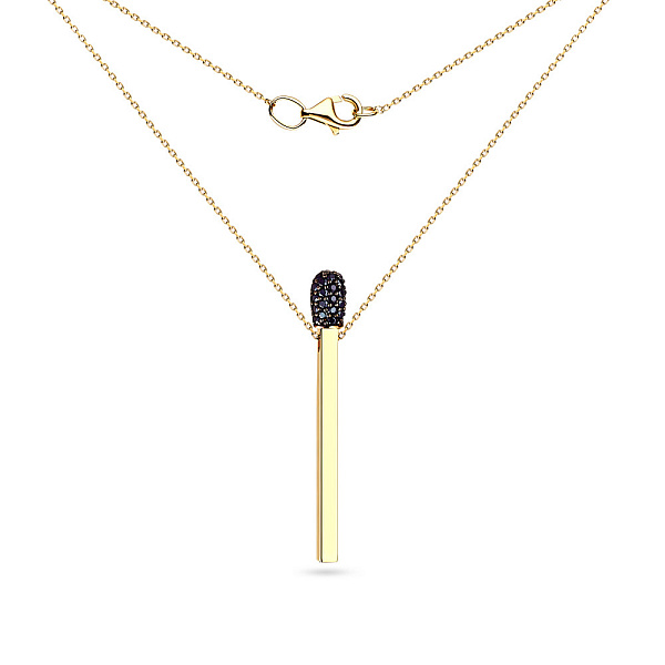 Колье «Спичка» из желтого золота с черными фианитами (арт. 351408жч) – изображение 2