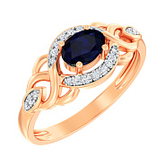 Золотое кольцо с сапфиром и бриллиантами (арт. К011049с)
