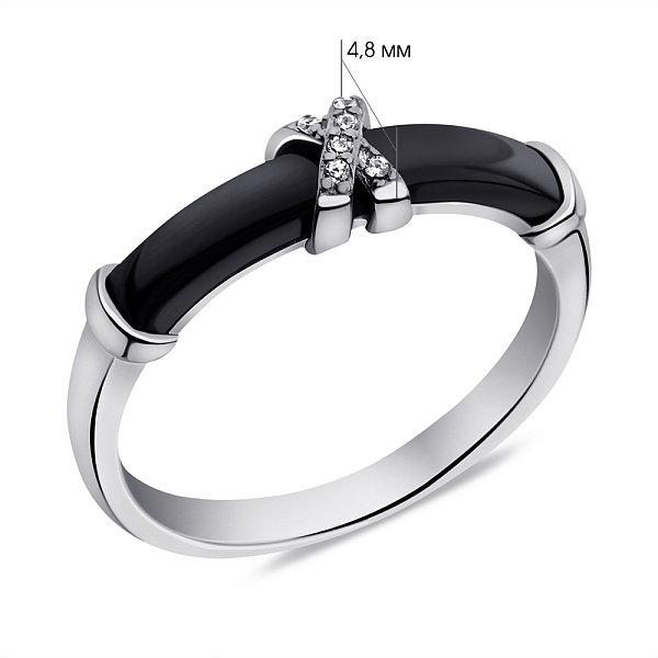 Кольцо из серебра и керамики с фианитами (арт. 7501/6997кмч) – изображение 2