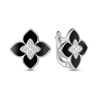 Серебряные серьги с ониксом и фианитами (арт. 7502/2182832/15о)