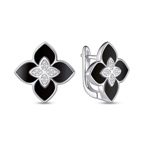 Серебряные серьги с ониксом и фианитами (арт. 7502/2182832/15о) – изображение 1