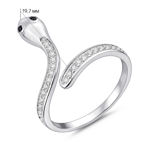 Серебряное незамкнутое кольцо Змея (арт. 7501/8457ч) – изображение 2