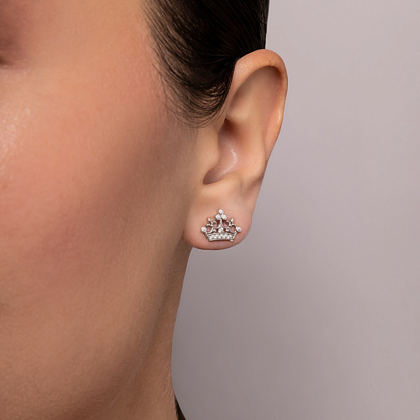 Серьги-пусеты Корона из белого золота с фианитами (арт. 107861б) – изображение 2