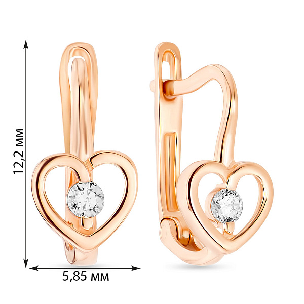 Золотые сережки «Сердечки» для детей с фианитами (арт. 106622) – изображение 4