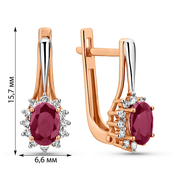 Золотые серьги с рубином и бриллиантами (арт. С011157р) – изображение 2