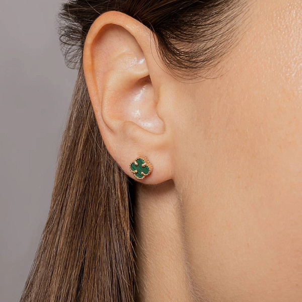 Золоті сережки Конюшина з малахітом (арт. 1091005/7млх) – зображення 2