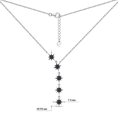 Колье из серебра Звезды с черными фианитами (арт. 7507/1213бч)