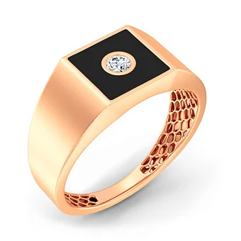 Золотая печатка с эмалью и бриллиантом (арт. К170089010еч)