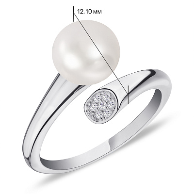 Серебряное кольцо с жемчугом и фианитами (арт. 7501/4989жб)