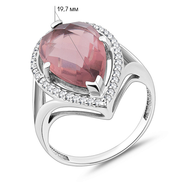 Каблучка з білого золота з кварцом і фіанітами (арт. 140538Пбр) – зображення 3