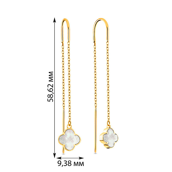 Серебряные серьги-протяжки "Клевер" с перламутром (арт. 7502/4538/10жп) – изображение 2