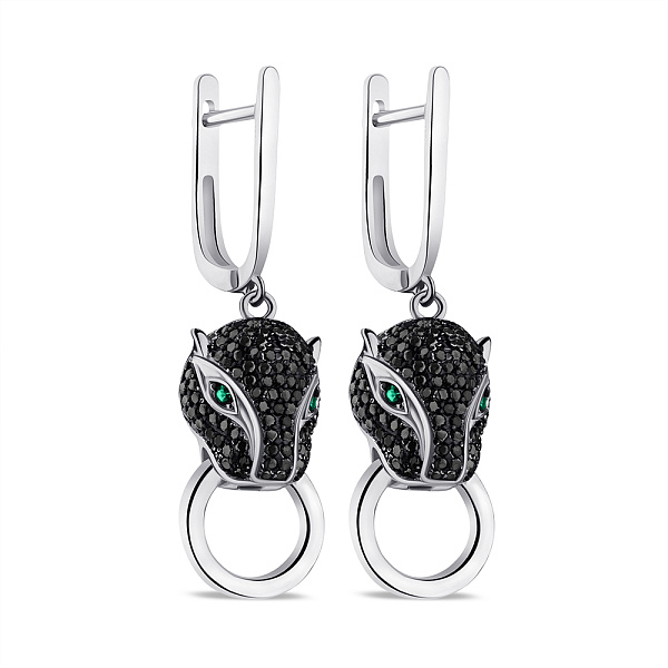 Серебряные серьги Пантера с подвеской (арт. 7502/9294азч) – изображение 1
