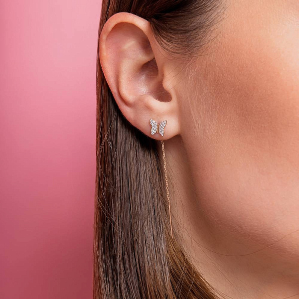 Золотые сережки-протяжки Бабочки с фианитами (арт. 110040) – изображение 4