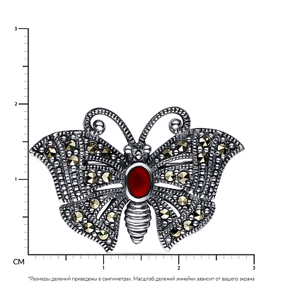 Срібна брошка «Метелик» з коралом (арт. 7405/116мркКрк)