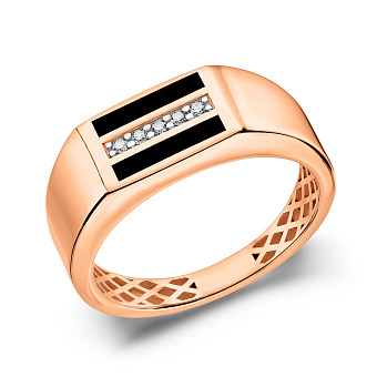 Золотая печатка с бриллиантами и эмалью (арт. К170090010еч)