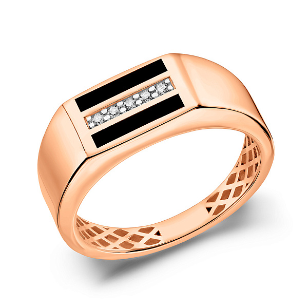 Золота печатка з діамантами та емаллю (арт. К170090010еч) – зображення 1