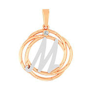 Золотой подвес "Буква М" с одним фианитом (арт. 440697)