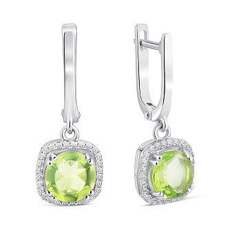 Серебряные серьги с хризолитом и фианитами (арт. 7502/2194125Хрз)