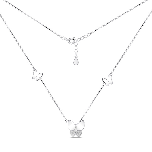 Серебряное колье с подвесками бабочки с фианитами (арт. 7507/2664) – изображение 2