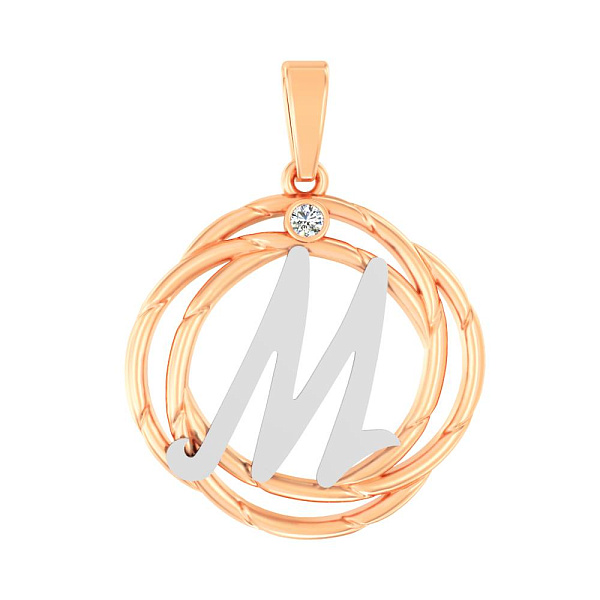 Золотой подвес "Буква М" с одним фианитом (арт. 440697) – изображение 1