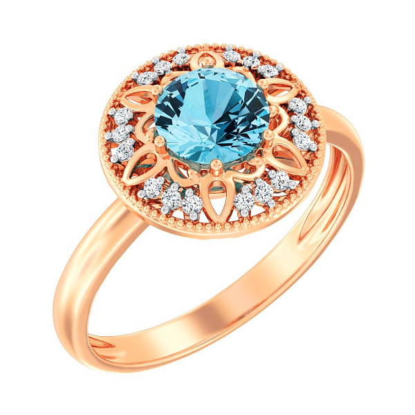 Золотое кольцо с топазом и фианитами (арт. 141064Птг) – изображение 1