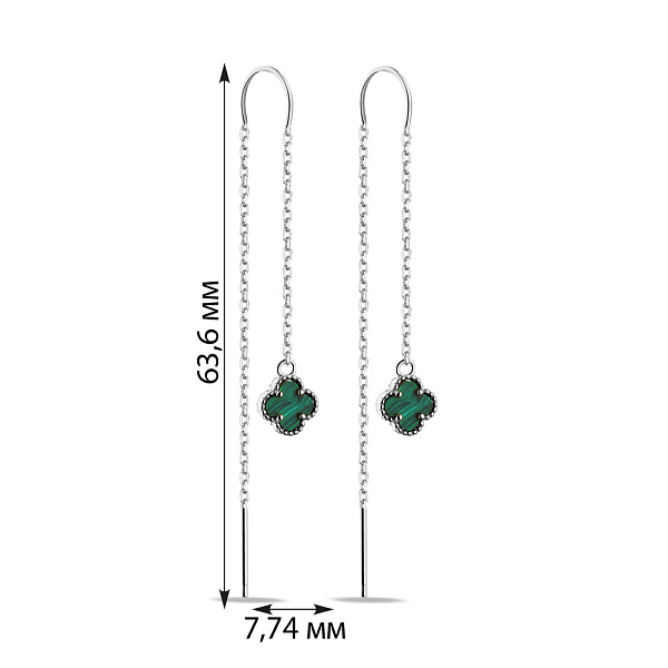 Срібні сережки-протяжки з малахітом (арт. 7502/4538/8млх) – зображення 2