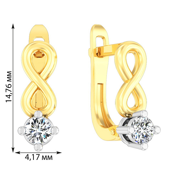 Золоті сережки «Нескінченність» з фіанітом (арт. 110564ж) – зображення 2