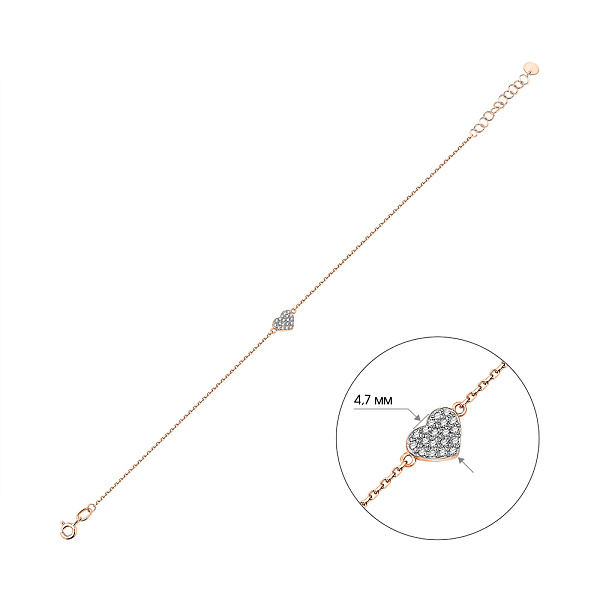 Золотий браслет Сердечко з діамантами (арт. Б011479005) – зображення 2