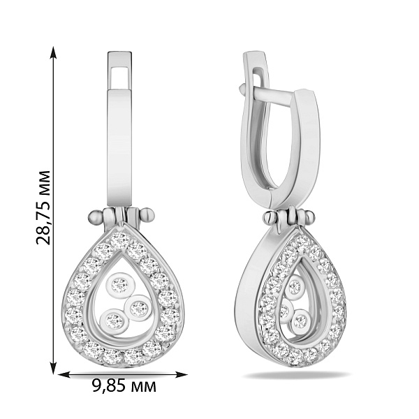Сережки-подвески из белого золота с фианитами (арт. 101060б) – изображение 2