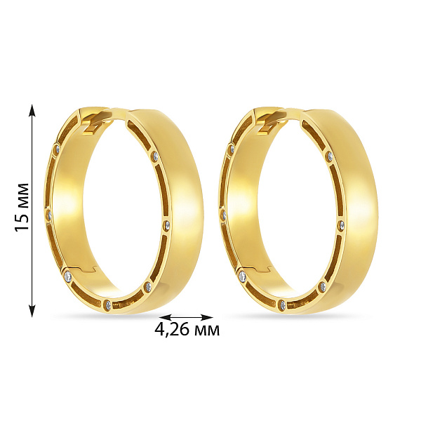 Золоті сережки-кільця в жовтому кольорі металу з фіанітами (арт. 107296/15ж) – зображення 2